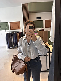 Bebe mavi tensel kumaş kendinden çizgili gömlek