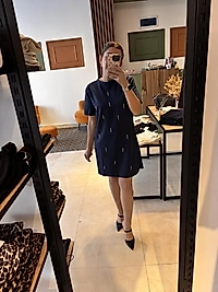 Süet lacivert taşlı elbise