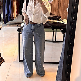 Palazzo taşlı beli kemerli jean