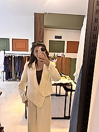 Ceket pantolon ekru takım