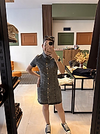 Düğmeli jean elbise likralı