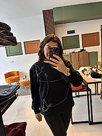 Taşlı sweatshirt siyah renk