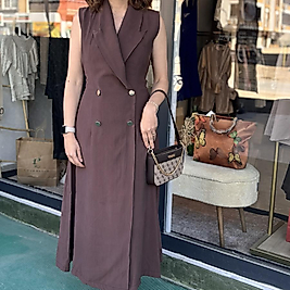 Modal kumaş dört düğmeli uzun elbise