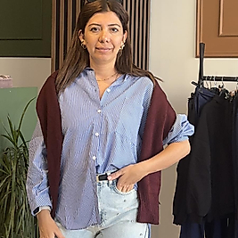 Çizgili poplin cepli gömlek