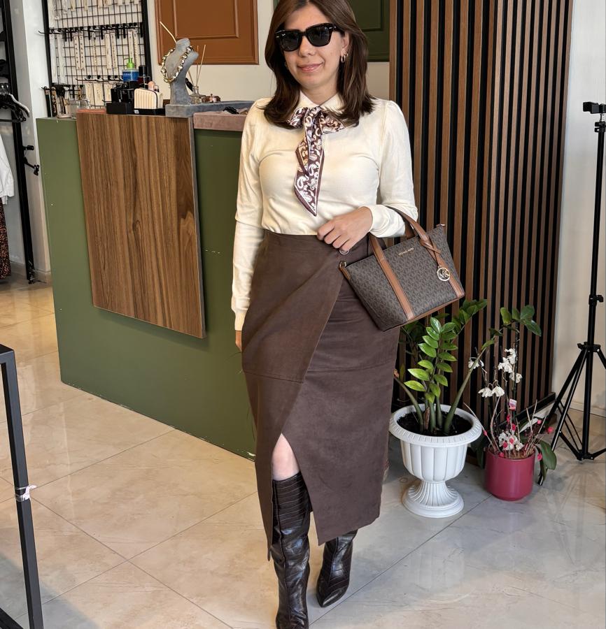 Acı kahve süet anvelop etek