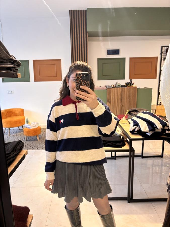 Kalpli yakalı triko kazak standart beden