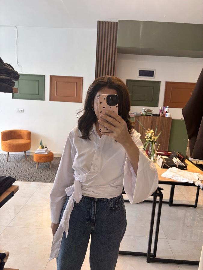 Bağlamalı beyaz gömlek