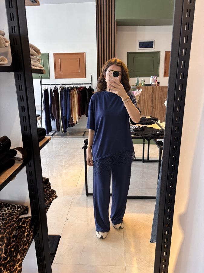 Dantelli pike kumaş yazlık takım