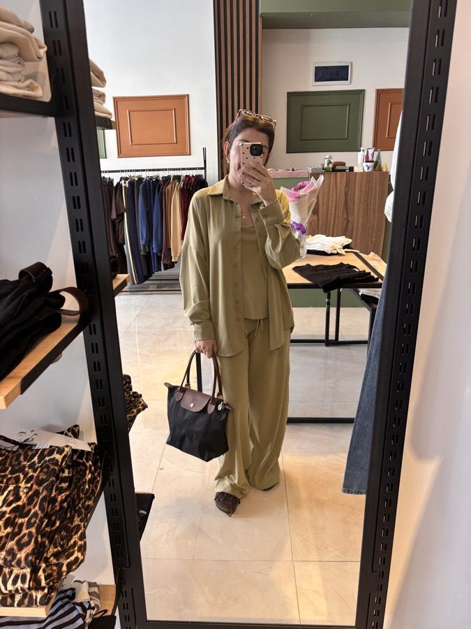 Modal kumaş ipli gömlek pantolon 3 lü takım