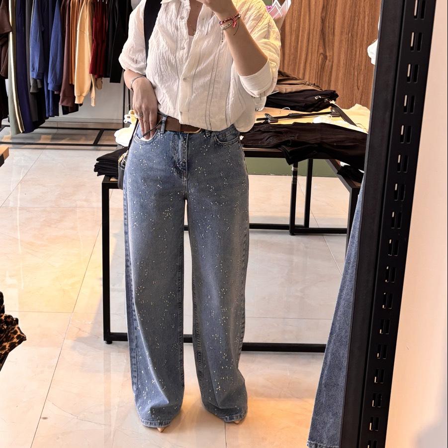 Palazzo taşlı beli kemerli jean