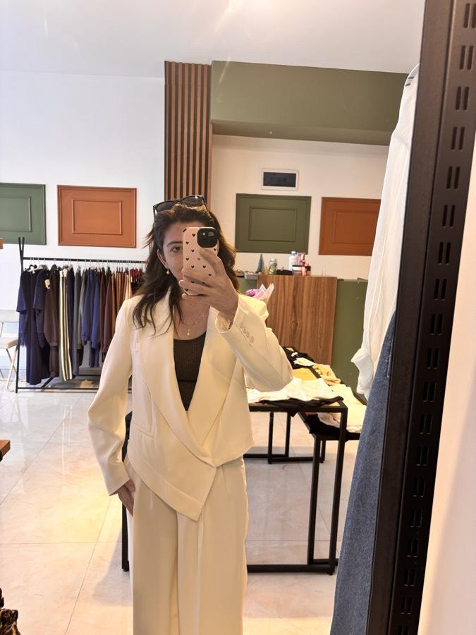 Ceket pantolon ekru takım