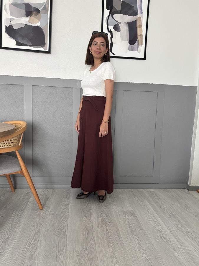 Poplin kemerli etek