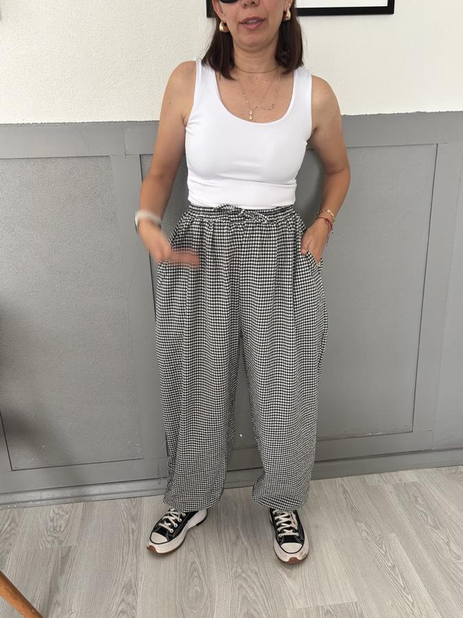 Kareli şalvar pantolon